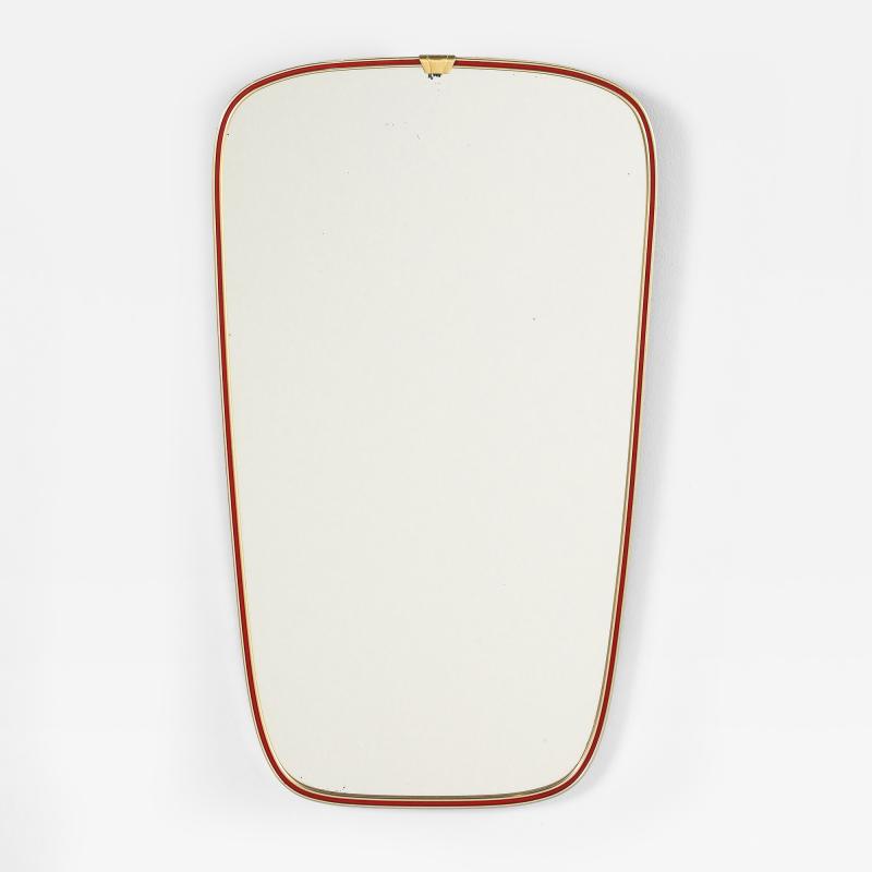 Italian Modernist Red Metal and Brass Framed Mirror circa 1950