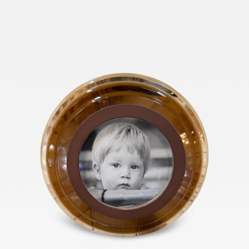 Italian Modernist Round Lucite Picture Frame 1970s