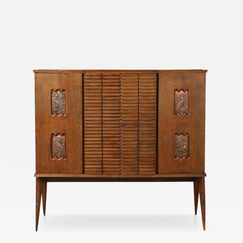 Italian Modernist Sculptural Cerused Oak Dry Bar Cabinet circa 1940