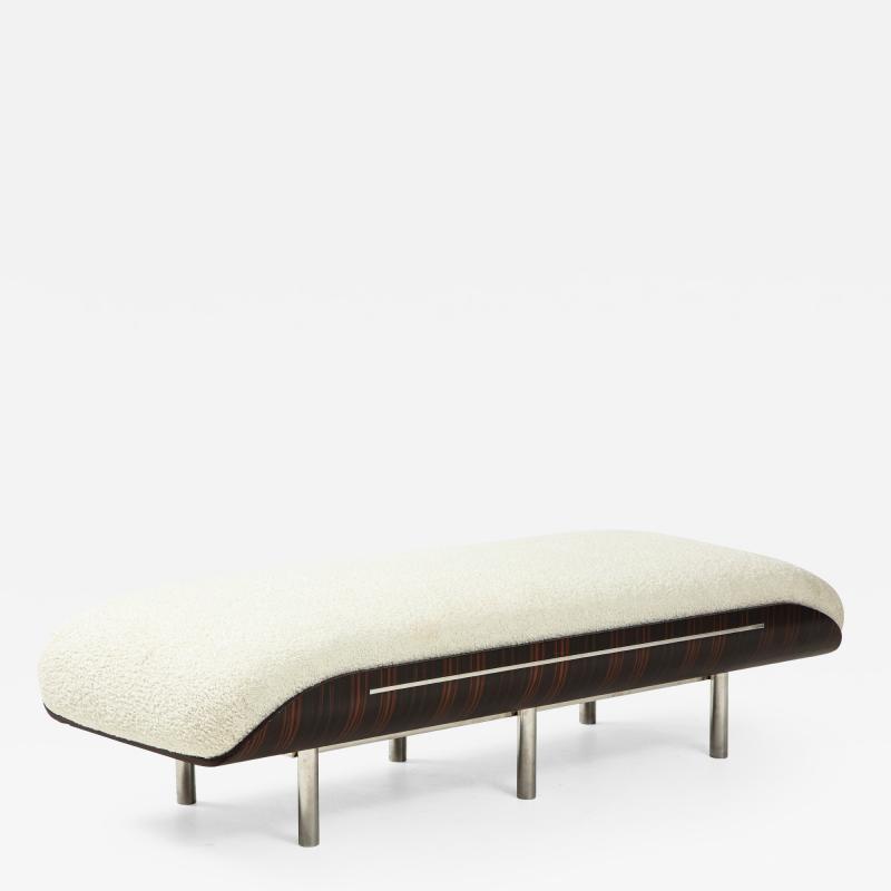 Italian Modernist Vintage Macassar Ebony and Chrome Long Upholstered Bench