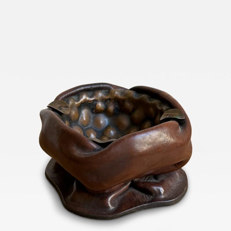 Italian Molded Leather and Copper Ashtray