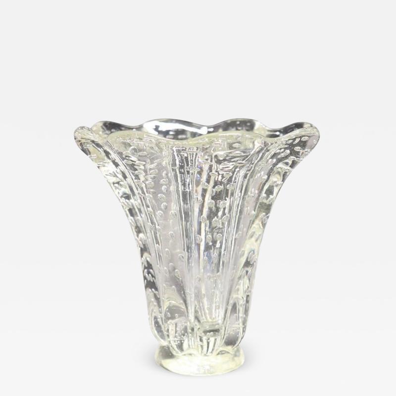 Italian Murano Art Glass Transparent Vase by Barovier Bullicante Model 1950s