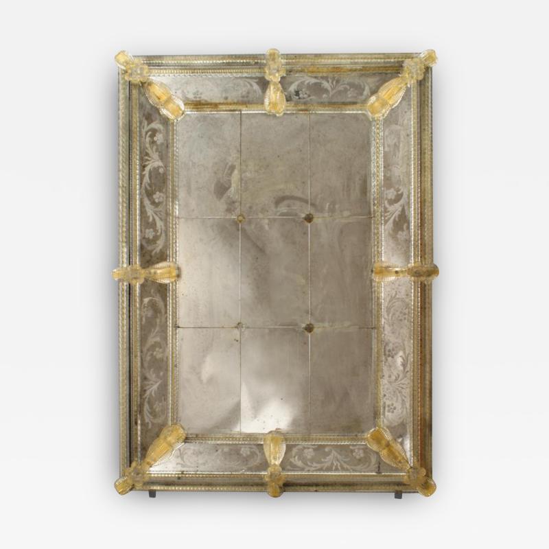 Italian Murano Etched Floral Design Wall Mirror