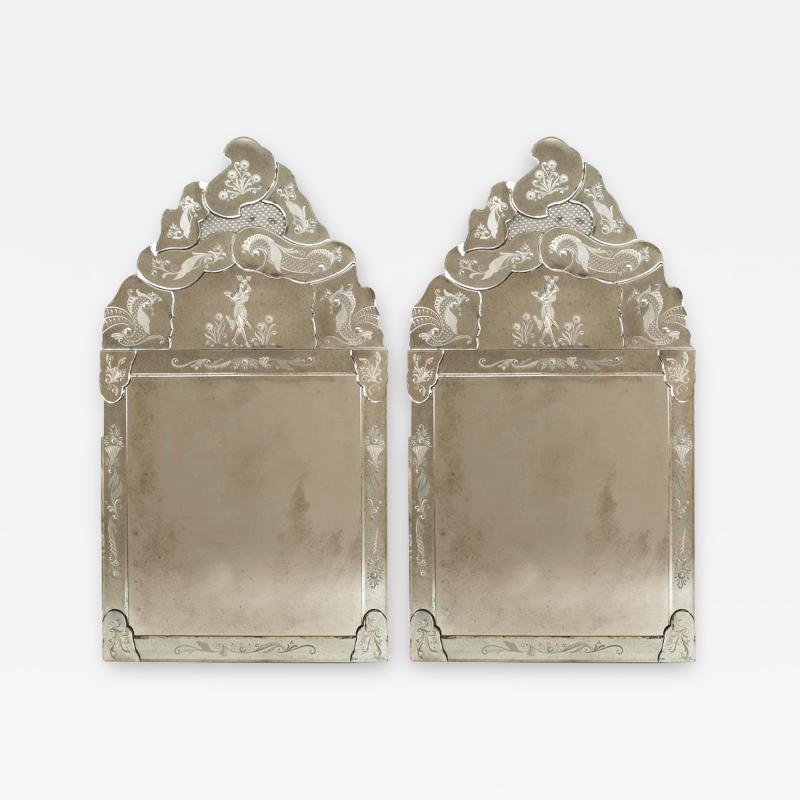 Italian Murano Etched Glass Wall Mirrors