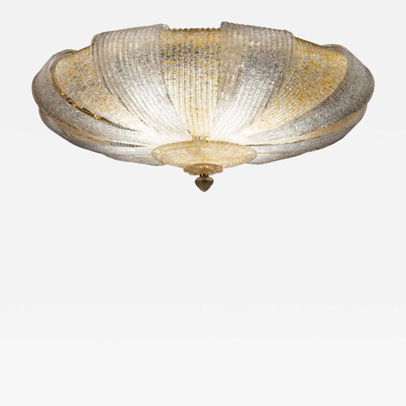 Italian Murano Glass Gold Leaves Modern Flushmount or Ceiling Light