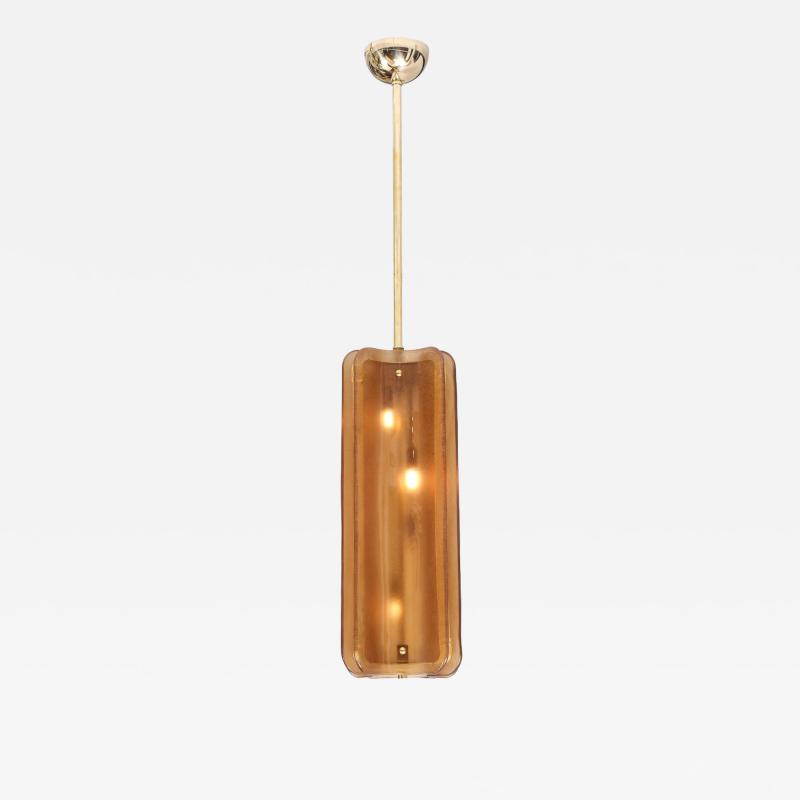 Italian Murano Glass Pendant Chandelier in Cognac Colored Glass and Brass