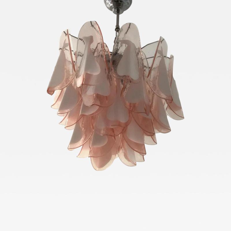 Italian Murano Glass Style Chandelier in Pink and White Color
