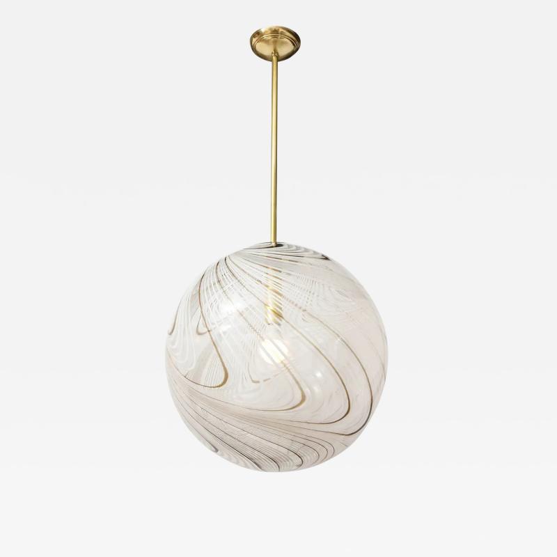 Italian Murano Glass and Brass Globe Chandelier circa 1960