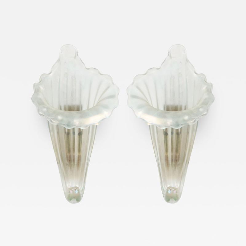Italian Murano Iridescent Glass Cornucopia Wall Sconces