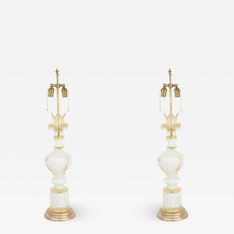 Italian Murano Neoclassic White Glass Table Lamps