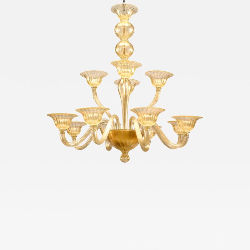 Italian Murano SOMMERSO Gold Dusted Fluted Glass Chandeliers