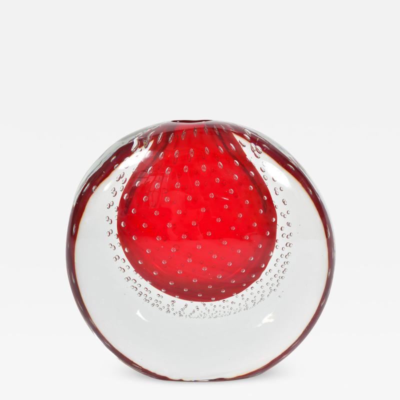 Italian Murano red bubble vase