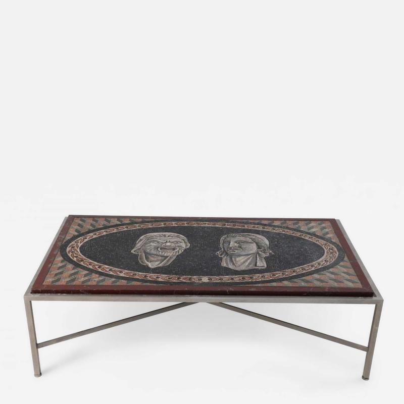 Italian Neo Classic Mosaic Roman Face Design and Chrome Base Coffee Table