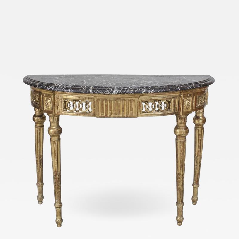 Italian Neo Classic Style Gilt Marble Top Console Table