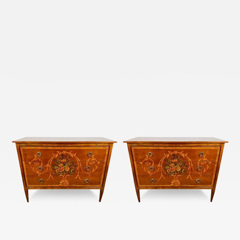 Italian Neo Classical Marquetry Chest of Drawers Commode or Nightstand a Pair