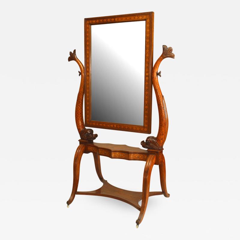 Italian Neo classic Walnut and Inlaid Cheval Mirror