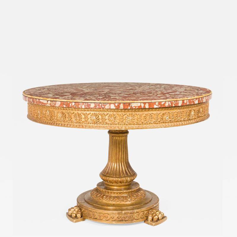 Italian Neoclassic Giltwood and Breccia Rosso Marble Circular Center Table