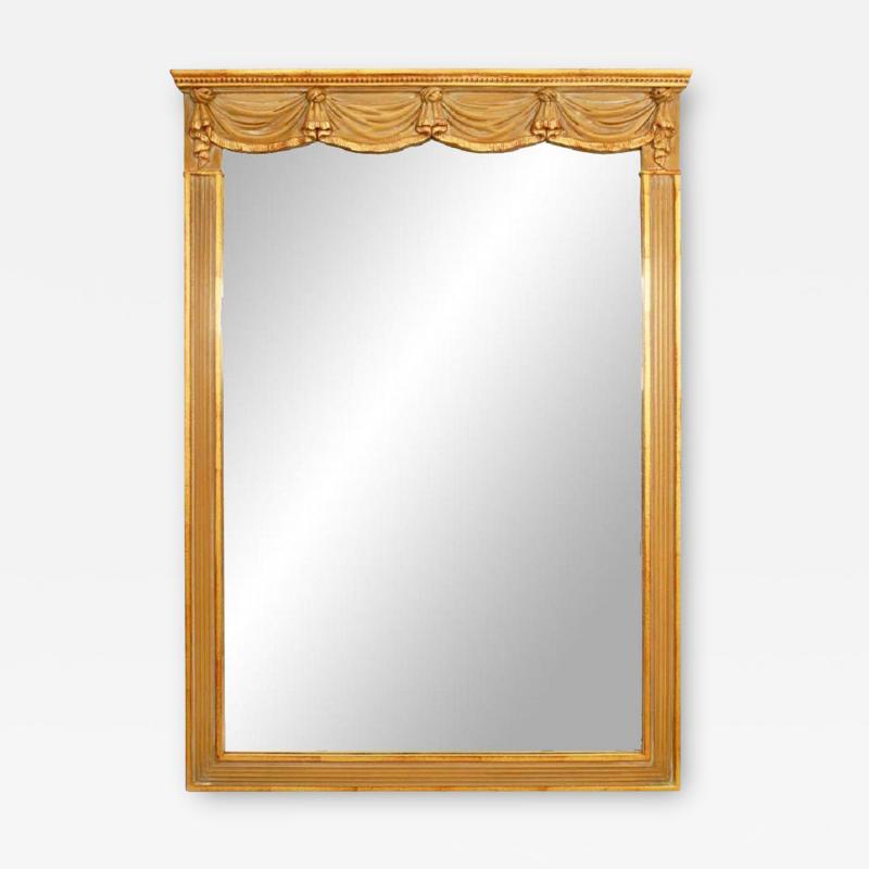 Italian Neoclassic Style Beige Drape Wall Mirror