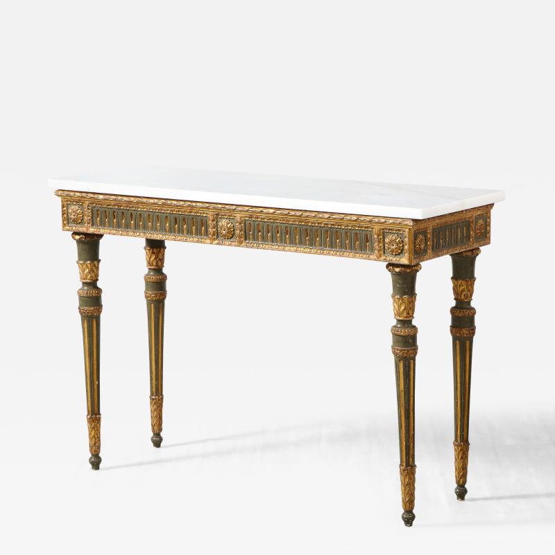 Italian Neoclassical Carved Painted and Gilded Console Table