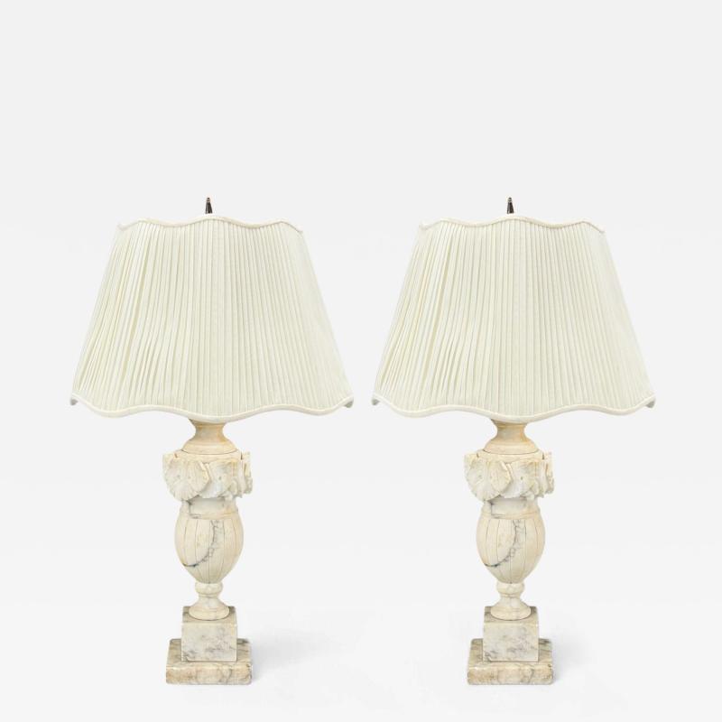 Italian Neoclassical Marble Alabaster Brass Table Lamps Italy 1940s
