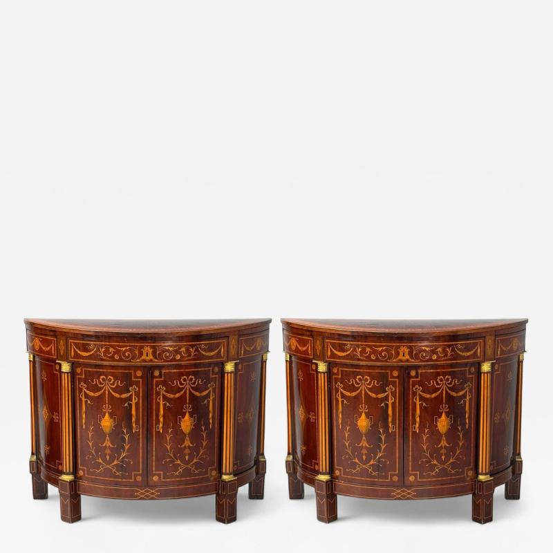 Italian Neoclassical Marquetry Satinwood Demilune Chests Italy 19th c 