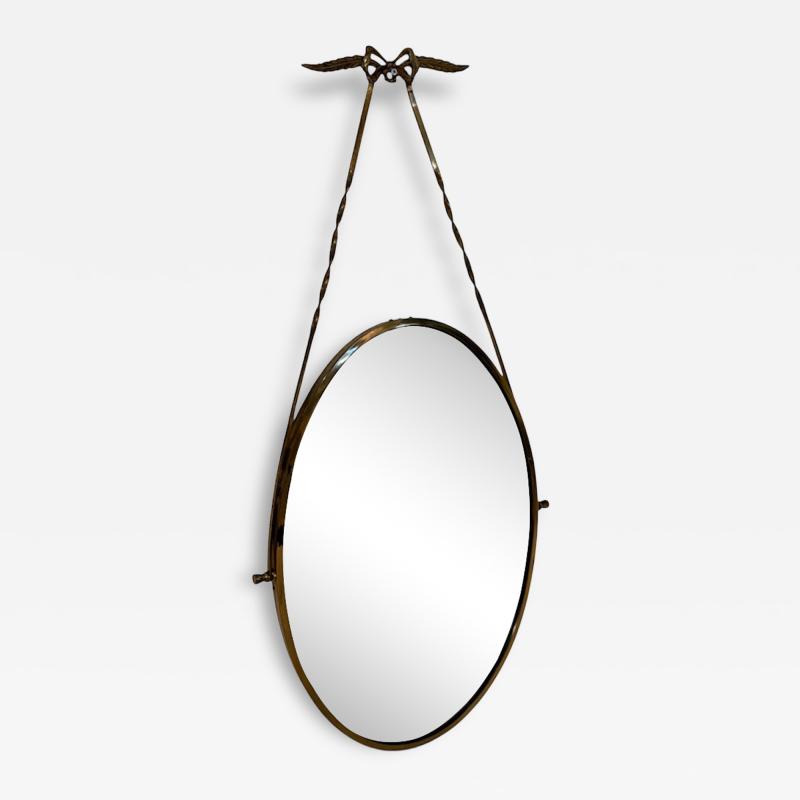 Italian Neoclassical Oval Mirror with Brass Bow and Ribbon Detail 1950s