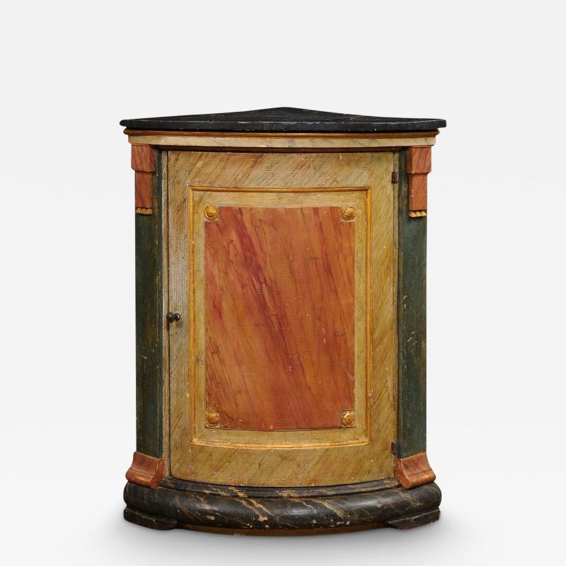 Italian Neoclassical Style 19th Century Marbleized Corner Cabinet with One Door