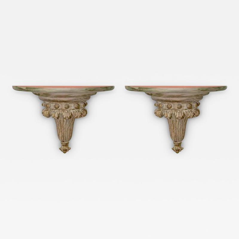 Italian Neoclassical Style Wood Carved Shell Form Wall Shelf or Bracket a Pair