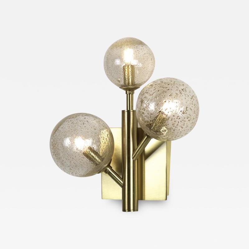 Italian Organic Bespoke Ball Flower Brass Sconce with 3 Murano Glass Spheres