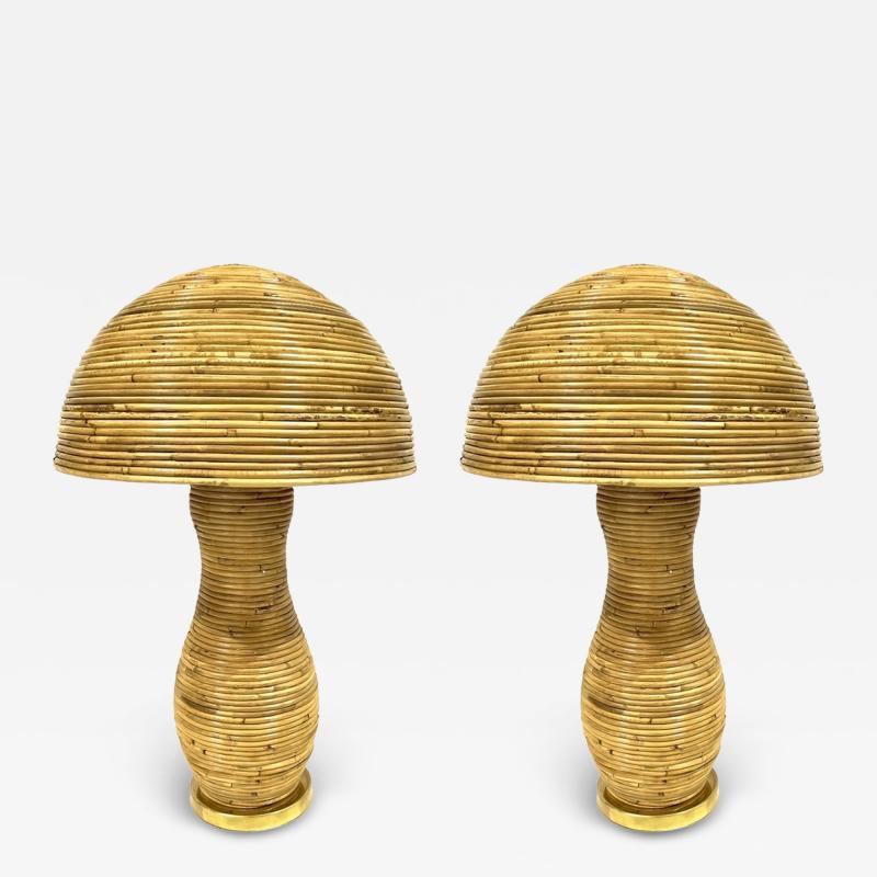 Italian Organic Modern Contemporary Brass Rattan Mushroom Table Floor Lamps