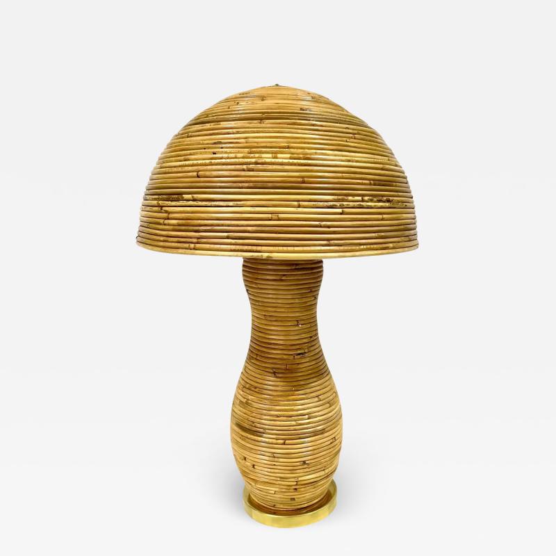 Italian Organic Modern Contemporary Brass Rattan Tall Mushroom Table Floor Lamp