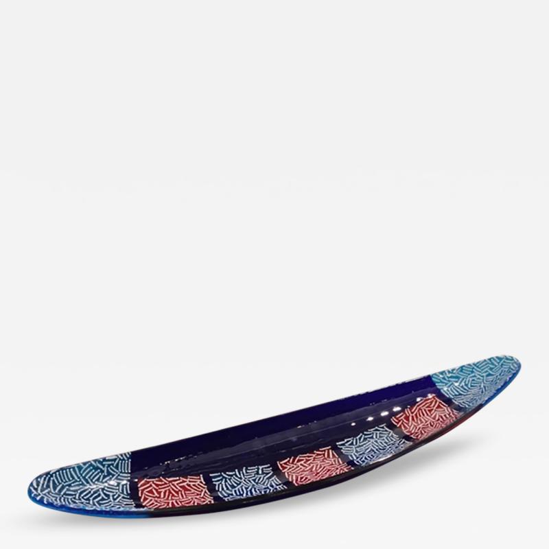 Italian Orientalist Blue and Red Murano Glass Bowl Centerpiece