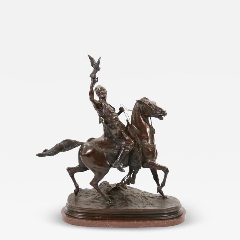 Italian Orientalist Bronze Sculpture Falconiere A Cavallo by Ferdinando deLuca
