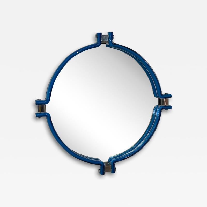 Italian Oval Mirror with Sculptural Blue Frame 1980s