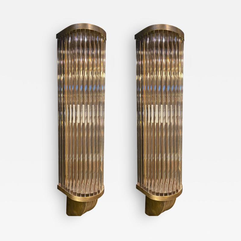 Italian Pair of Tubular Glass Sconces With Brass Italy 1940s