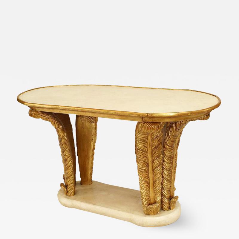 Italian Parchment and Gilt Feather Coffee Table