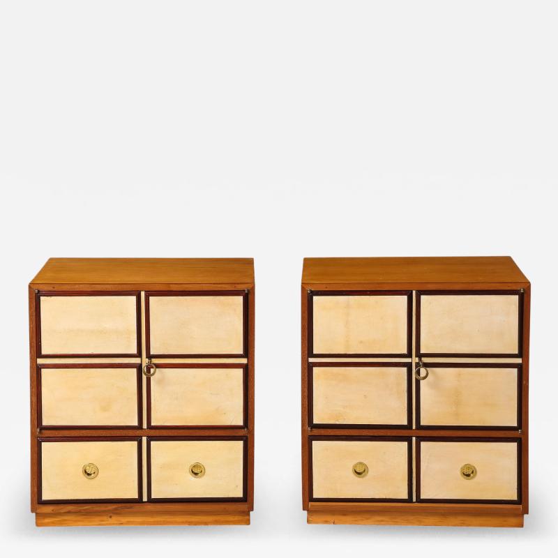 Italian Parchment and Wood Pair of Night Stands circa 1940