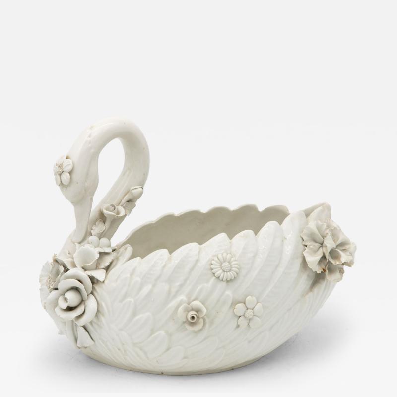 Italian Porcelain Swan Cachepot Off White Early 20th C 