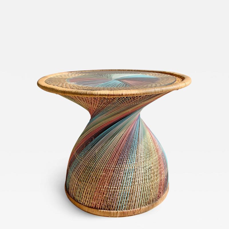 Italian Rainbow Rattan Emmanuelle Peacock Coffee Table 1970s