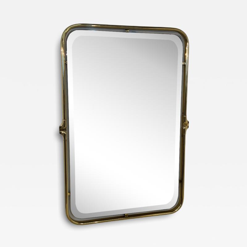 Italian Rectangular Brass Wall Mirror with Rounded Corners 1970s