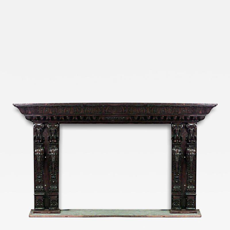 Italian Renaissance Carved Walnut Caryatid Mantel