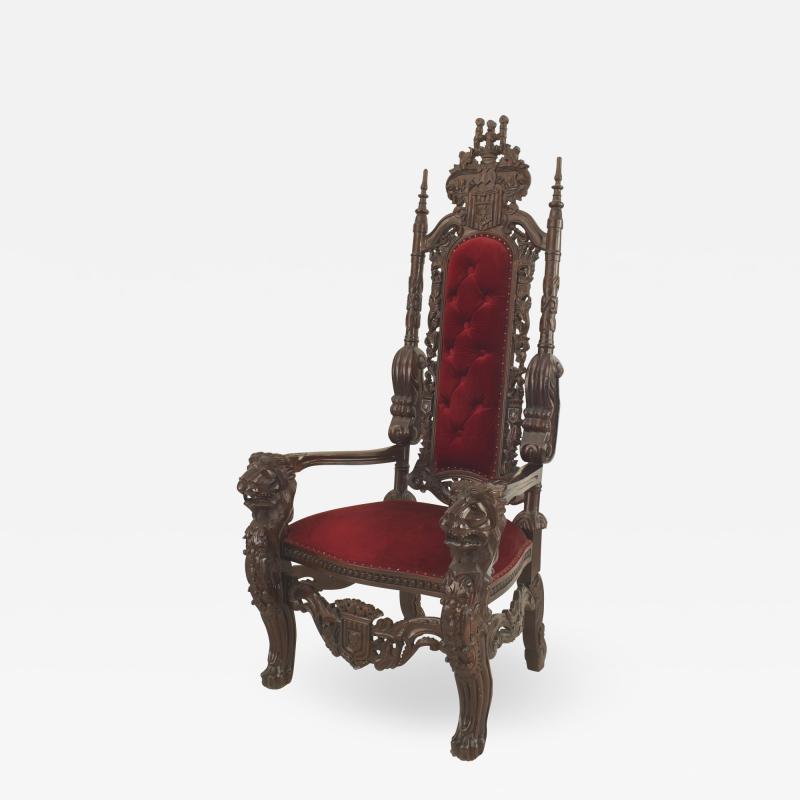 Italian Renaissance Red Velvet Throne Chair