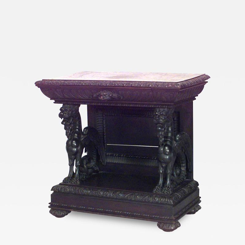 Italian Renaissance Style Oak Griffin Console Table