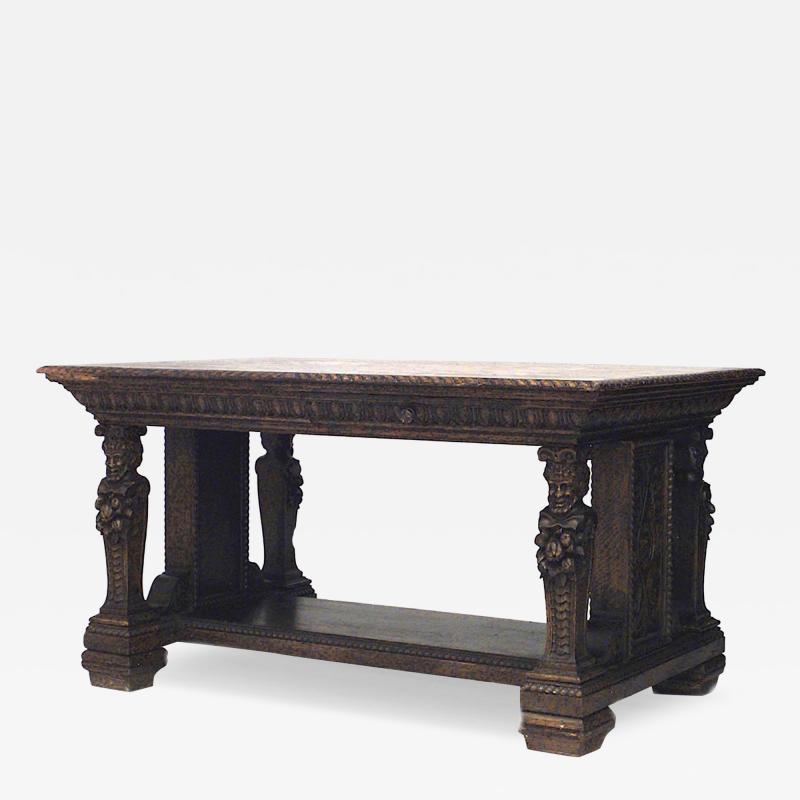 Italian Renaissance Style Oak Library Table Desk