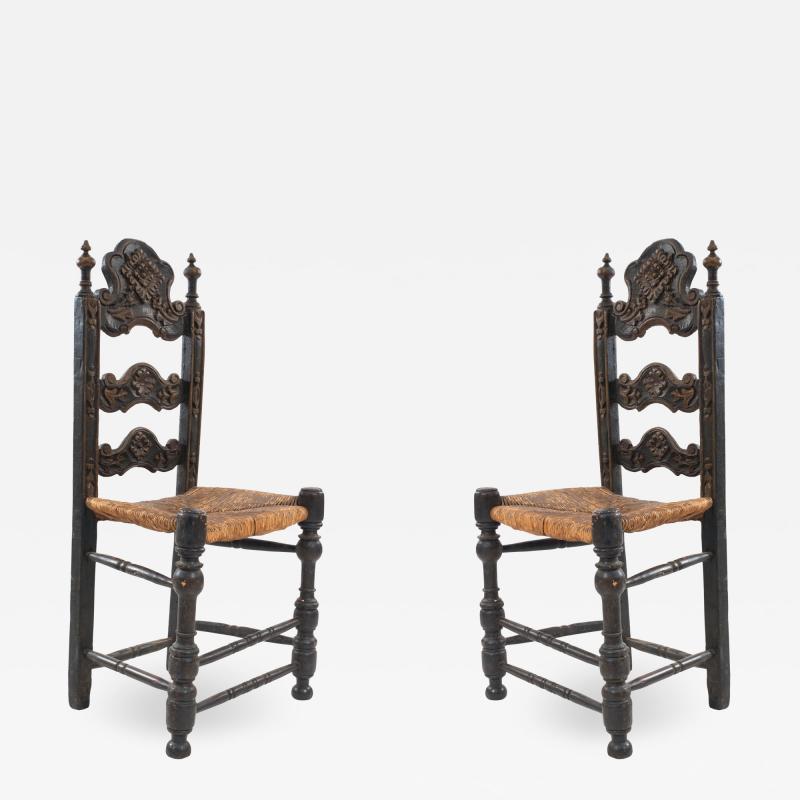 Italian Renaissance Style Painted and Carved Ladder Back Side Chairs