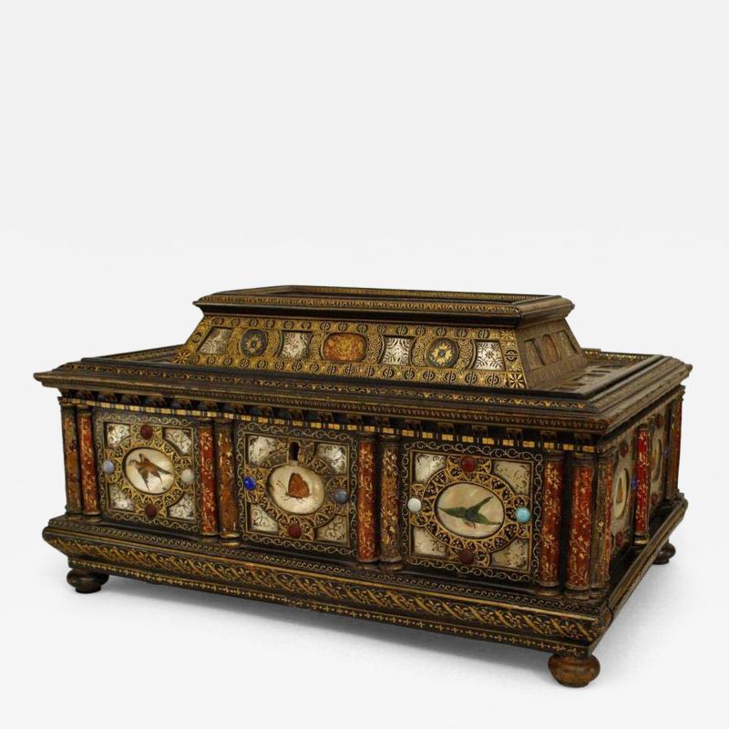 Italian Renaissance style ebonized stone mother of pearl inset box