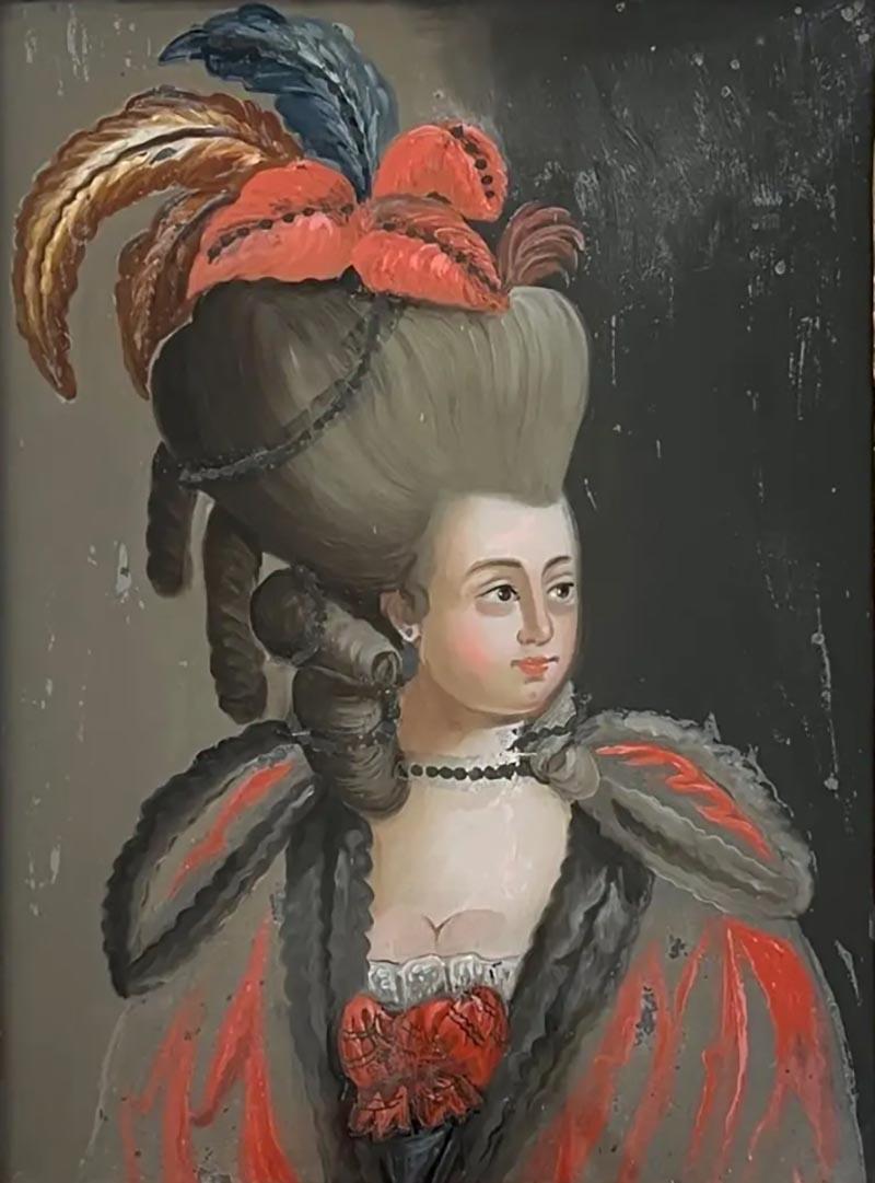 Italian Reverse Glass Portrait Painting of a Fashionable Lady Rome circa 1775