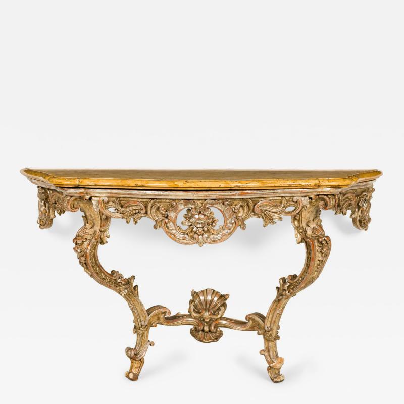 Italian Rococo 18th Century Silver Gilt and Marble Top Console