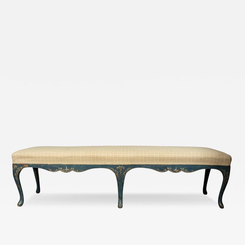 Italian Rococo Blue Painted Bench