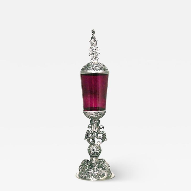 Italian Rococo Style Red Glass and Silver Chalice